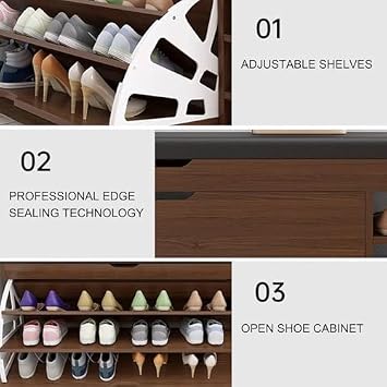 Shoe Bench Entryway, Storage Bench with Hidden Storage, Entryway Bench with Cushioned Seat, Adjustable Shelf, Shoe Rack Bench with Flip-Open Storage Box, for Entryway Living Room Dining Room