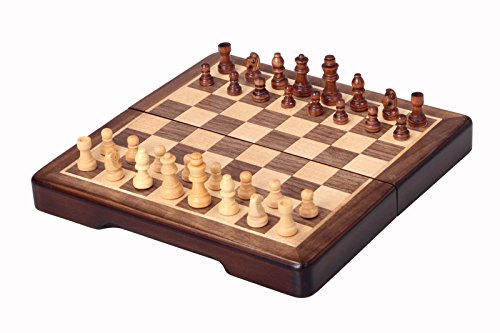 Jeu d'échecs magnétique en bois brun de 30cm avec plateau de jeu chiffré et lettré