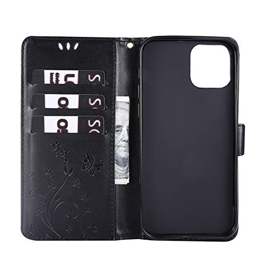 Capa C-Super Mall-UK para iPhone 12 Pro, capa para iPhone 12, capa carteira em relevo borboleta com