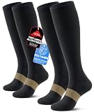 PULIOU Kompressionsstrümpfe Damen & Herren, 15-20mmHg Spiralförmig Stützstrümpfe, kompressionssocken für Laufen, Sport, Flug, Reise, Radsport, 2 Paar, Schwarz S-M