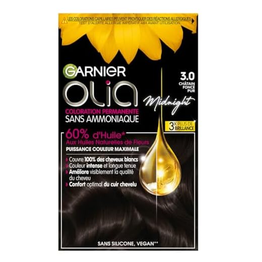 Garnier Coloration Permanente, Sans Ammoniaque, Aux Huiles Naturelles de Fleurs, Noir/Châtain Foncé Pur (3.0), Olia