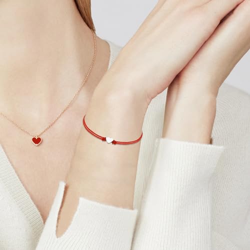 SmileBelle Red Bracelet for Women, Mother Daughter Bracelet with Heart as Friend Protection Jewelry, Red String of Fate as Matching Couple Jewelry for Him Her, Kabbalah Chinese Rope for Family Friend3