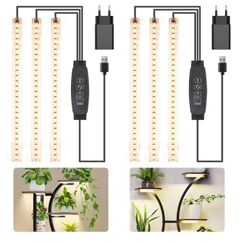 LED-Pflanzenlichtstreifen, CUPAN Vollspektrum-Wachstumslichter für Zimmerpflanzen mit Auto ON & Off Timer, 10 dimmbare Stufen, 144 LEDs Pflanzenwachstumslampen 3er Pack 14 Czoumu Vollspektrum 3500K LED-Pflanzenwachstumsstreifen – 3 Köpfe, 22cm, 3/9/12h Timer, 10 Dimmstufen, ideal für Keimlinge, Sukkulenten, Pflanzenregale und Gewächshäuser, 3er-Pack