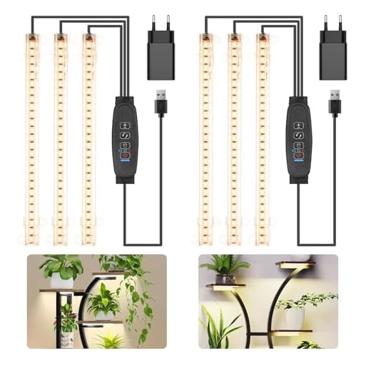 LED-Pflanzenlichtstreifen, CUPAN Vollspektrum-Wachstumslichter für Zimmerpflanzen mit Auto ON & Off Timer, 10 dimmbare Stufen, 144 LEDs Pflanzenwachstumslampen 3er Pack 14 Czoumu Vollspektrum 3500K LED-Pflanzenwachstumsstreifen – 3 Köpfe, 22cm, 3/9/12h Timer, 10 Dimmstufen, ideal für Keimlinge, Sukkulenten, Pflanzenregale und Gewächshäuser, 3er-Pack