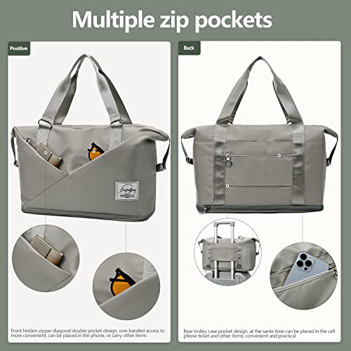 Fioretto Womens Expandable Travel Bag Duffle Bag With Laptop Compartment, Water Resistant Gym Bag Weekend Bag Overnight Hospital Bag Holdall With Wet Pocket Grey #TOP4