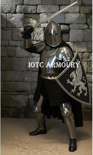 Medieval Knight Armor Full Body Wearable Suit of Armor-Handcrafted Armor Suit with Shield & Black Cape Perfect for LARP, Historical Reenactment, Cosplay, Halloween & Theator Act Costume