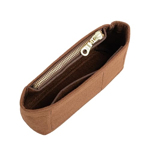 Image of Mini Purse Organizer Insert for Longchamp Le Pliage Small Tote - Felt Inner Bag Liner with Zipper Pocket, Lightweight Storage for Mini Handbags, Brown