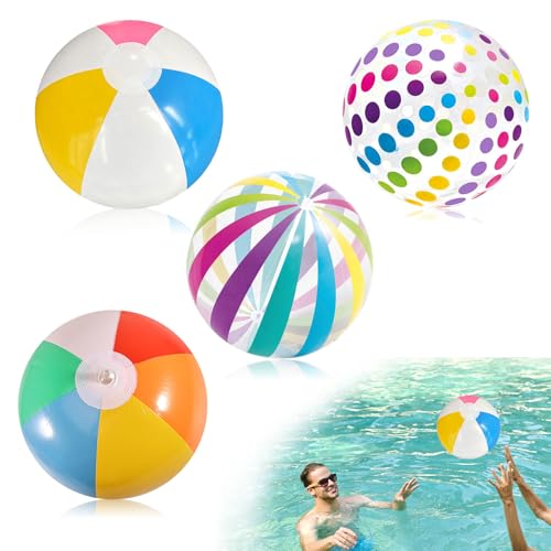 4 Stück Wasserball Aufblasbarer - 40cm Strandball für Pool, Kinder & Erwachsene - Bunt Gestreifter WasserbäLle - PVC Beachball, Wasserspielzeug Luftball mit Leichtigkeit Aufpumpen