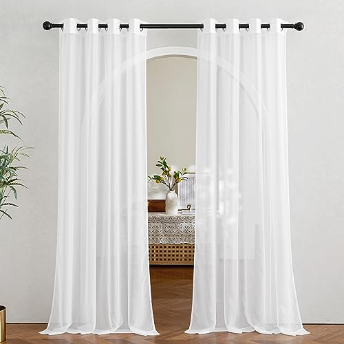 NICETOWN Sheer Window Curtain Panels - Ivory Eyelet Top Solid Voile for Kitchen/Hotel, 2 Pieces, 54 Wide x 84-inch Length Ivory 54"W x 84"L (Pack of 2)