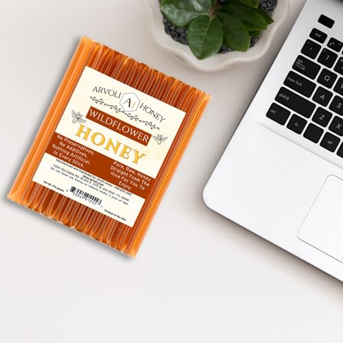 Arvoli Honey - Plain Raw Honey Sticks - Honey Sticks For Tea, Coffee, or a Healthy Snack - One Teaspoon of Pure Raw Honey Per Stick - (50 Count) Each Stick is Gluten Free, Fat Free, and has no Preservatives