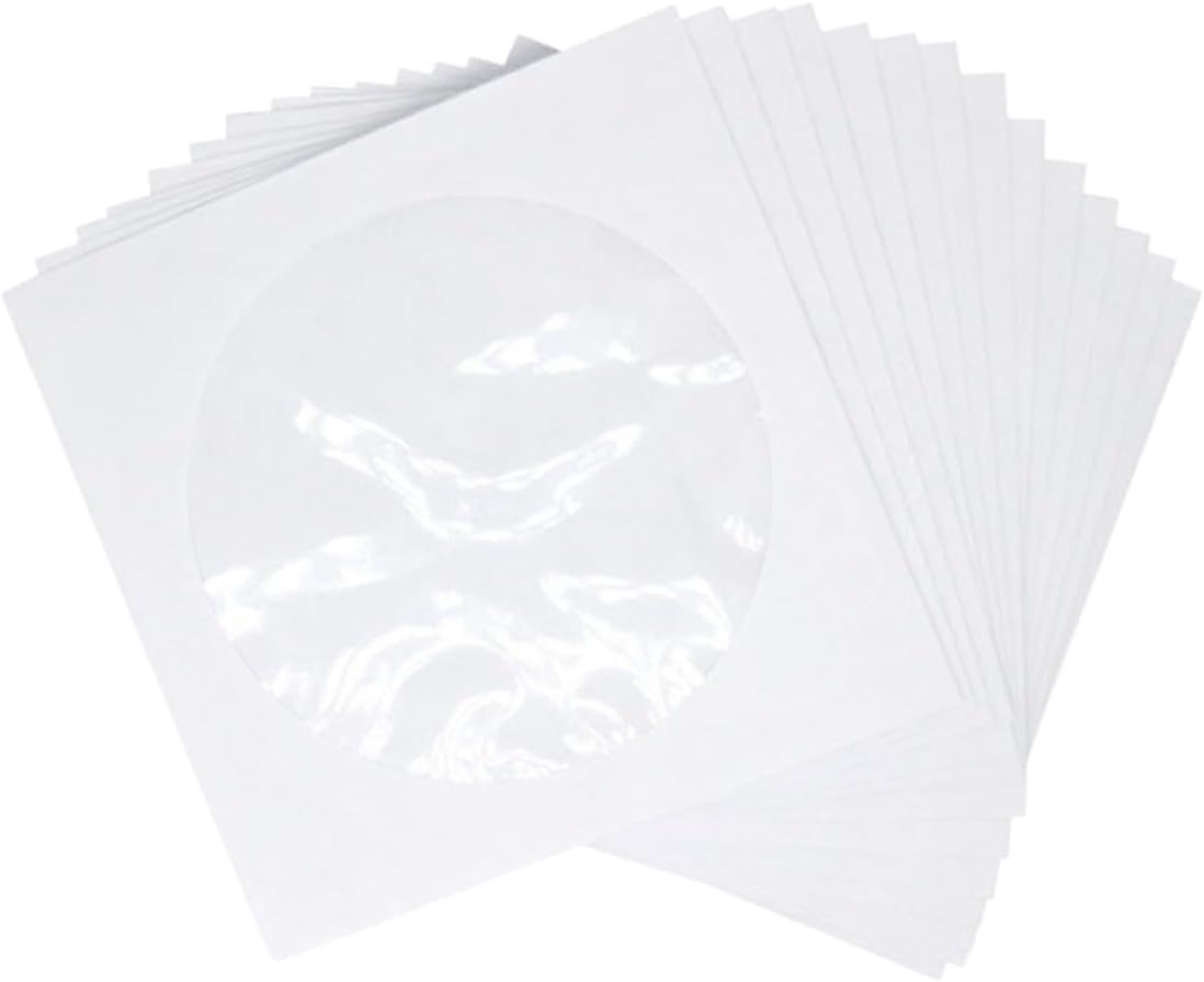 Alipis 100 Pcs White CD DVD Storage Sleeves with Window Design, Portable Size Paper and Pp Material, for Home Cinema Organization and Media Protection