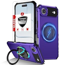 IYTRRYH for iPhone Air Case Compatible with MagSafe Wireless Charging Magnetic,with 2 Screen Protectors,Built-in 360°Kickstand Ring,Military Grade Drop Shockproof Phone Heavy Duty Protection Purple