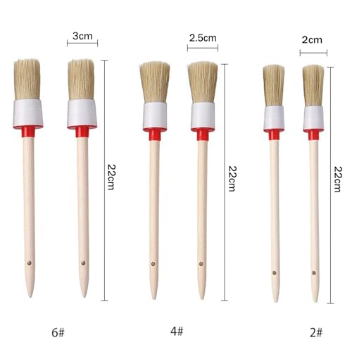 JINJUMEI 6 Stück Borstenpinsel, Pinsel Rund 20mm/25mm/30mm Professionelles Naturholz Rundpinsel, Naturborstenpinsel Lackpinsel zum Streichen von Wänden und Möbeln für den Hausgebrauch