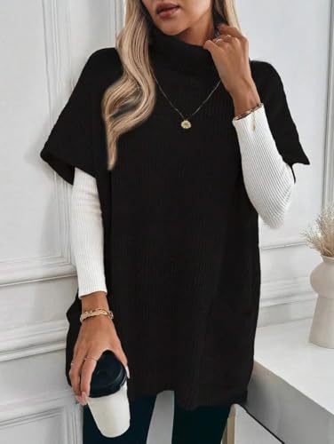 ZAFUL Women's Oversized Turtleneck Sweater Dress Short Batwing Sleeve Knitwear with Pockets Trendy Fall Sweaters 20254