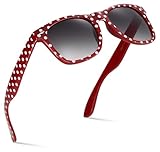 Polka Dot Retro Fashion Wayfarer Sunglasses - 100% UV400 - Red