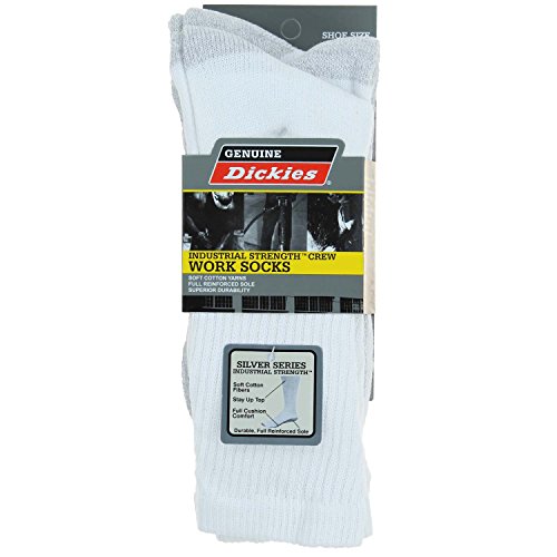 Dickies Mens 3 Pack Industrial Strength Crew Work Socks (White, 6-12)