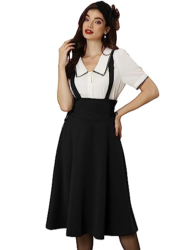 Allegra K Vintage Overall Skirts for Women's High Waisted Lace Up Flared Midi Suspender Skirt