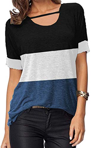 KISSMODA - Camiseta de Manga Corta para Mujer, Cuello Redondo, Holgada Negro Negro (L