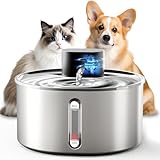 Nasebila No Pump Cat Water Fountain, 3.2L/108oz Wireless Stainless Steel Pet Water Fountain, Cordless Automatic Dispenser, Battery Operated Cat Fountain with Motion Sensor, Dual Mode