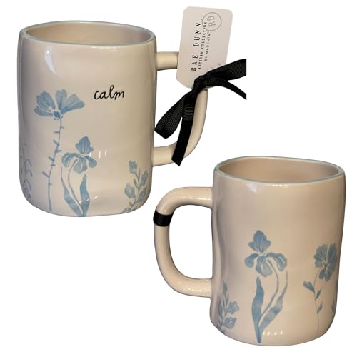 Taza cerámica Rae Dunn 16 oz Blanca con flores miniatura 2