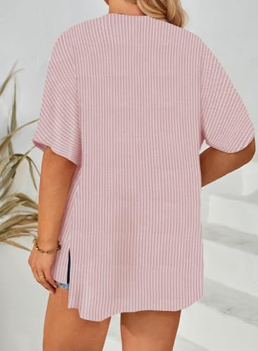 Image of Eytino Women Plus Size Lightweight Cardigan Half Sleeve Ribbed Knit Kimono Cardigans Tops(1X-5X)