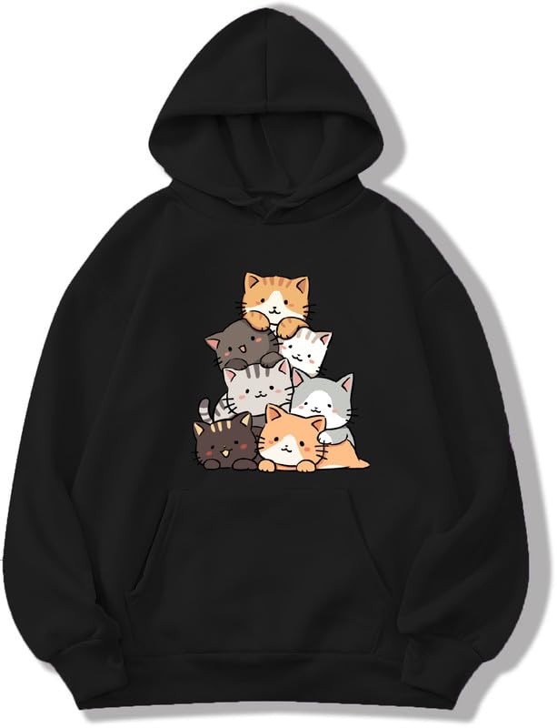 ABSOLUTE DEFENSE Cute cat Hoodie Sweatshirt Anime Girl Women Causal Stylish Latest Black Lavender Beige Peach White Maroon