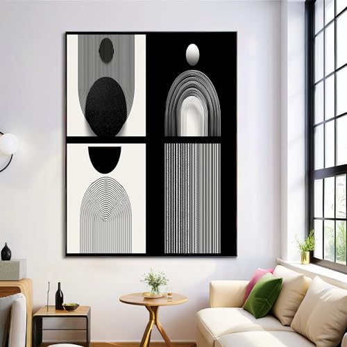 Art mural sur toile 80x120cm sans cadre avec arches minimalistes noir et blanc