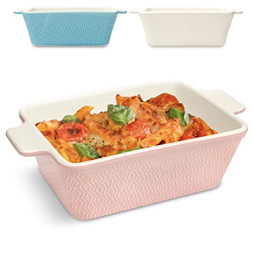 Pirofila in Ceramica Piccola - Antiaderente e Antigraffio - Bordo Alto - Rettangolare - Rosa