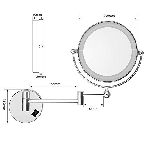 Miroir de maquillage grossissant 10X et rasage mural chrome