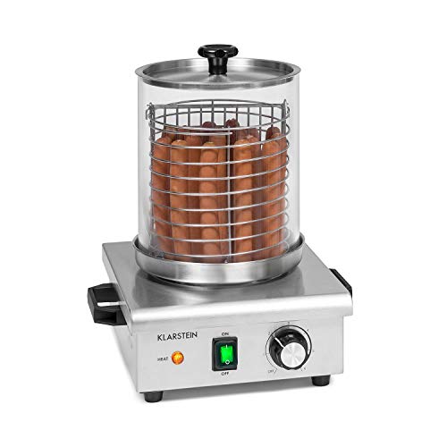 Klarstein Pro Wurstfabrik 450 máquina de perritos calientes - 450 W, 30-100 °C, cilindro de vidrio de Ø 20 cm, jaula desmontable de Ø 17 cm / 5 litros, acero inoxidable, depósito de 1,1 l, plateado