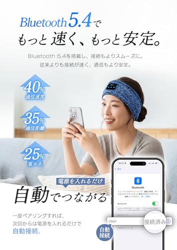 寝ホン 睡眠グッズ Bluetooth5.4 ヘッドホン ヘッドバンドヘッドホン 睡眠用イヤホン へっどホン bluetooth オーバーヘッドホン スリープ スポーツ 両用 ワイヤレスイヤホン asmr 側寝対応 日本語音声ガイダンス マイク内蔵 ハンズフリー通話 マルチポイント対応 快適装着 柔らかい 吸汗速乾 HiFi音質 洗える 男女兼用 技術適合証明済 Onearac Blue
