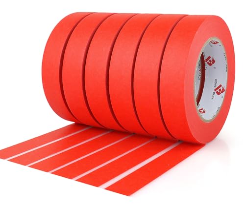 BOMEI PACK Red Painters Tape 1 Inch Bulk - Paint Tape 6 Rolls x 1 Inch x 60 Yards - Painter's Tape Red Masking Tape for Walls Painting, DIY Crafting, Decoration, and School Project, Total 360 Yards