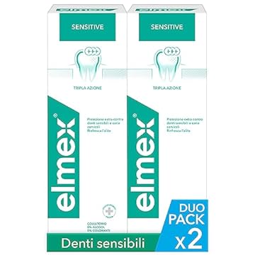 Elmex Collutorio Sensitive I 2 Confezioni da 400ml I Protezione Extra dai Denti Sensibili e dalla Carie Radicolare I Con Fluoruro Amminico | con Tripla Azione | Rinfresca l´alito | 0% Alcohol