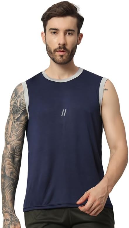 ATICX Men's Polyester Sports Sleeveless T Shirt - Gym Vest, Workout Sando, Training Tank Top, Cut Sleeves Quick Dry Tee for Running, Swimming, Badminton, Fitness & Sports