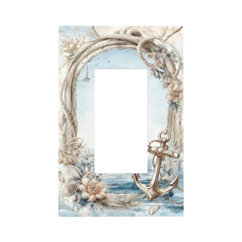 Jszwcy Decorative Outlet Covers Blue Sea Ship Anchor Ocean Flower 1 Gang Rocker Light Switch Cover Plate Single Wall Plates for Electrical Outlets Switch Plate Covers Faceplate for Home Decor
