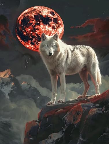Diamond Painting Loup 5D lune kit complet broderie point de croix 50x70cm