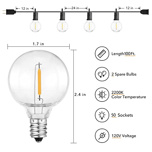 Brightown Outdoor String Lights 100Ft- Led String Lights G40 Globe Patio Lights Energy Saving With 50 Led Bulbs, Shatterproof Hanging Outdoor Lights For Christmas Outside Garden Backyard Cafe #TOP1