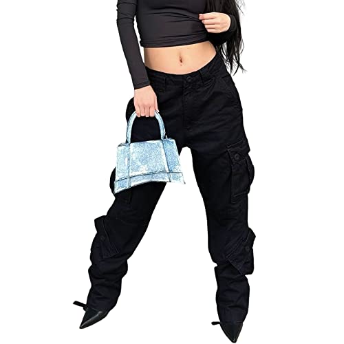 High Waisted Baggy Cargo Jeans for Women Y2K Wide Leg Loose Boyfriend Streetwear Trousers with Pockets Harajuku Grunge2