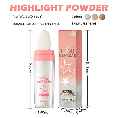 [3Pcs] Erinde Polvo De Hadas Highlighter Powder, Body Glitter Highlighter Makeup Stick, Face High Gloss Sparkle Loose Highlight Powder, Brightens Makeup Stick For Face Body Hair Cosmetic #TOP4