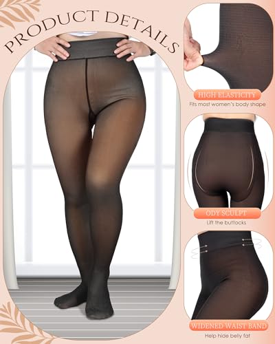 Foaincore 4 Pairs Plus Size Fleece Lined Tights Women Fleece Lined Leggings Translucent Winter Sheer Tights2