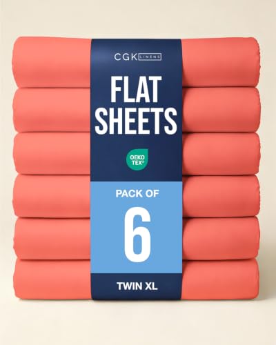Twin XL Size Flat Sheet - Pack of 6 Top Flat Bed Sheet Only - Coral
