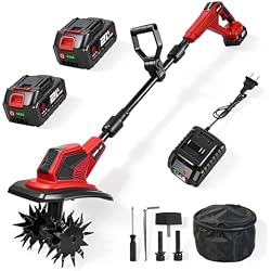 Cordless Tiller for Gardening, 360RPM Garden Tiller with 2x4.0Ah Batteries | 80 Minutes Runing Time, 9.5In Tilling Width & 6.7In Depth, Brushless Motor, for Garden Planting & Lawn Loosening