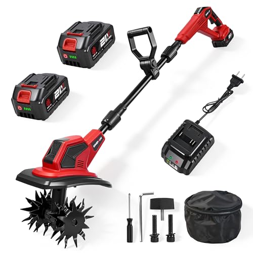 Cordless Tiller for Gardening, 360RPM Garden Tiller with 2x4.0Ah Batteries