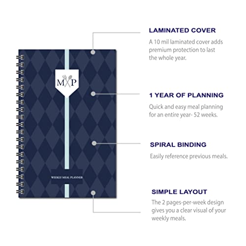 Weekly Meal Planner And Food Journal - Simple Layout To Plan Weekly Meals, Save Time And Money Planning Meals In Advance (Navy Laminated) #TOP2