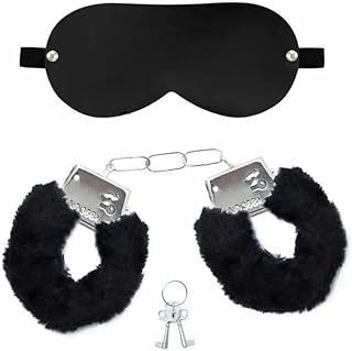 kit Algema em Metal Pelúcia + Venda Tapa Olho Fetiche Sado Sex Shop