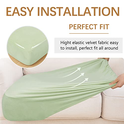 Hyha Velvet Stretch Couch Cushion Covers, Replacement Sofa/Chair Cushion Covers, Soft Sofa/Couch Seat Covers, Individual Couch Cushion Covers For Sectional Sofa (3 Packs, Pea Green) #TOP3