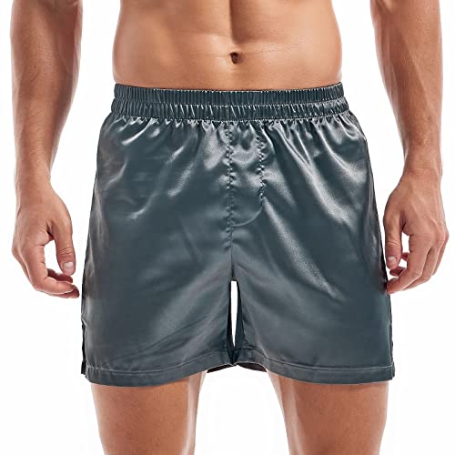 Image of AMY COULEE Mens Satin Boxer Shorts Silky Lightweight Pajama Bottoms Split Side Lounge Sleep Shorts