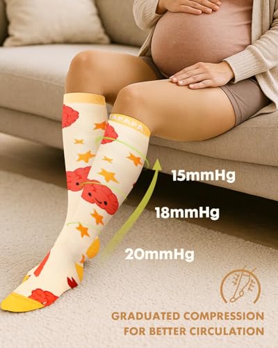 Image of Thick Soft Cotton Compression Socks for Women Men 15-20mmHg Knee High Breathable Cotton Socks for All Day Comfort