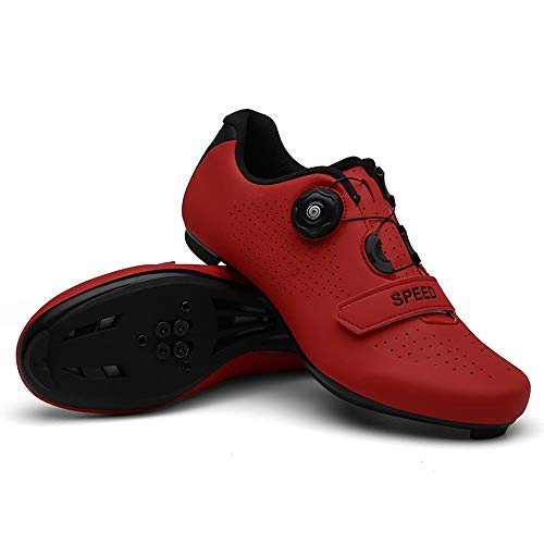 tangjiu Zapatos De Bloqueo De Bicicleta De Carretera Unisex, Bicicleta De Montaña con Taco Exterior Bicicleta Transpirable Zapatos Giratorios, Adecuados para Senderismo Y Ciclismo (Rojo,36)