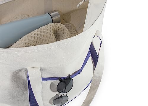 Extra Large Heavy Duty Canvas Tote Bag - 22 Inches Wide, Zipper Top, Sturdy, Double Stitched, 100% Cotton, Reusable, Washable - Perfect for Picnic, Grocery, Beach, and Shopping Bag (Navy Blue)